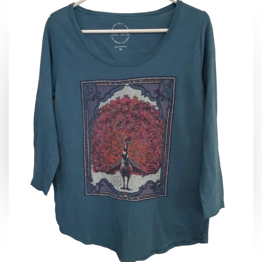 Lucky Brand Soft Long Sleeve Full Graphic PEACOCK Loose  Women’s M T-Shirt